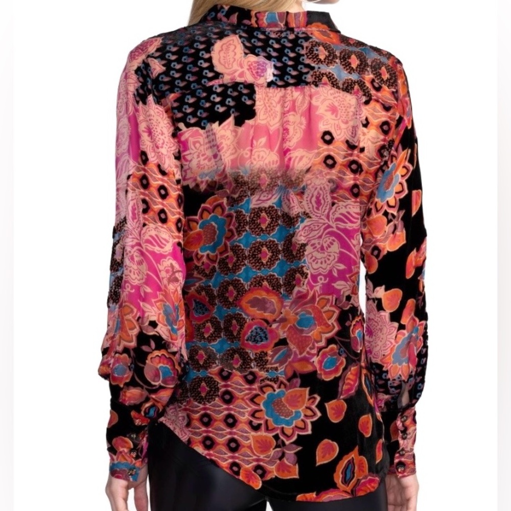 NEW Johnny Was Yrene Burnout Blouse Alvarado w/ Tank Top Velvet Silk Black Sz S - Picture 4 of 16